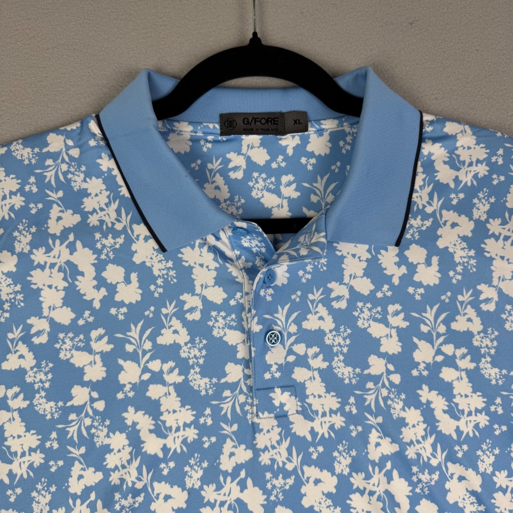G/FORE Mens XL Floral Print Golf Polo Shirt Blue White Performance Short Sleeve